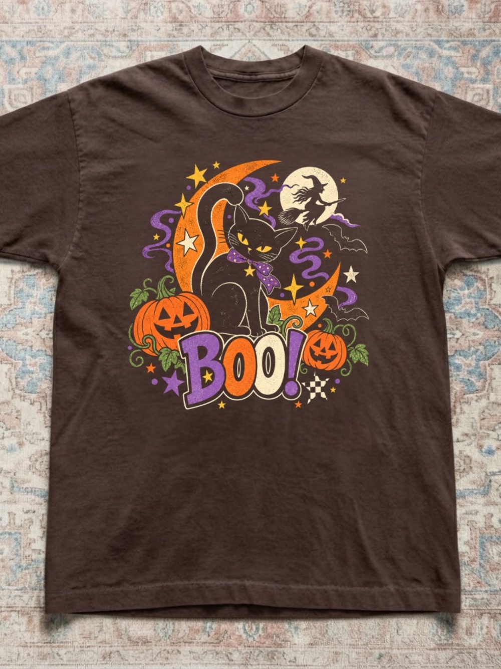 Gildan Brown Halloween 'Boo!' Cat Graphic Crewneck Tee